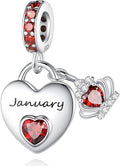 Birthstone Charms for Charms Bracelet: 925 Sterling Silver Heart Dangle Charms for Bracelets and Necklaces, Birthday Mother's Day Christmas Gifts For Women.