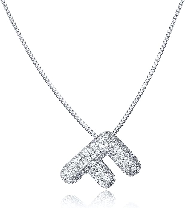 SKQIR Diamond Initial Letter Necklace for Women Bubble Gold Plated Puffy Balloon Alphabet Crystal Zircon Pendant Name Necklace Dainty Charms Trendy Jewelry Gift for Women