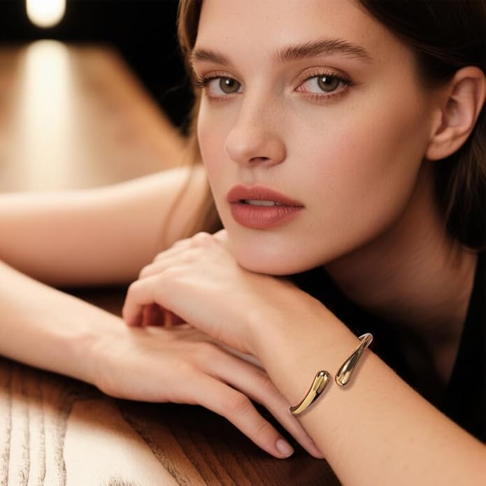 Gold Chunky Bangle Bracelet for Women Adjustable Twist Cuff Design Tarnish-proof Stackable Jewelry Gift