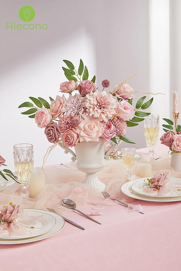 Alecono Dusty Pink Artificial Flowers, Cake Decor, Table Centerpiece, Baby - Image 3