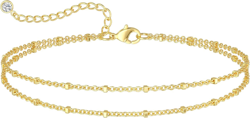 DEARMAY Dainty 14K Gold Plated Ankle Bracelets for Women, Waterproof 14K Gold Plated Link Chain Anklets Non Tarnish Set Pack Summer Beach Jewelry Gift