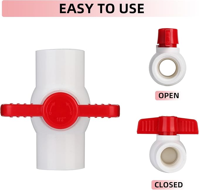 1/2'' PVC Ball Valves, Water Shut Off Valves, 1/2 inch Ball Valves Slip - Image 3