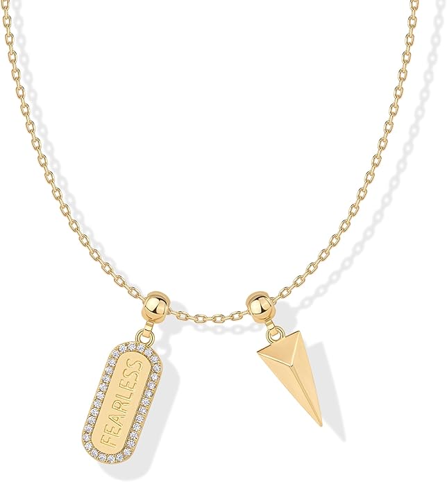 PAVOI 14K Gold Plated Dainty Necklace with Charms Set - Hypoallergenic Adjustable Chain Gold Charm Necklace for Women - Small Motif & Mantra 2 and 3-Pack Removable Pendants - Cute Jewelry Gifts