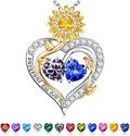Iefil Valentines Day Gifts for Her - 925 Sterling Silver Sunflower Double Birthstone Necklace for Women, Anniversary Birthday Gifts for Wife, You Are My Sunshine Necklaces, Jewelry for Wife Mom