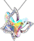 Valentine's Day Gift Butterfly Birthstone Crystal Necklace, Silver Tone with 18”+2” Chain, Necklace for Mother’s Day Anniversary Birthday Gifts for Women and Daughter