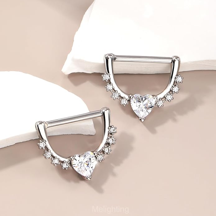 Melighting 14G Star Nipple Rings Steel 316L Nipple Piercing Jewelry Clear CZ Nipple Bars Clicker Nipple Barbell For Women Men 14mm