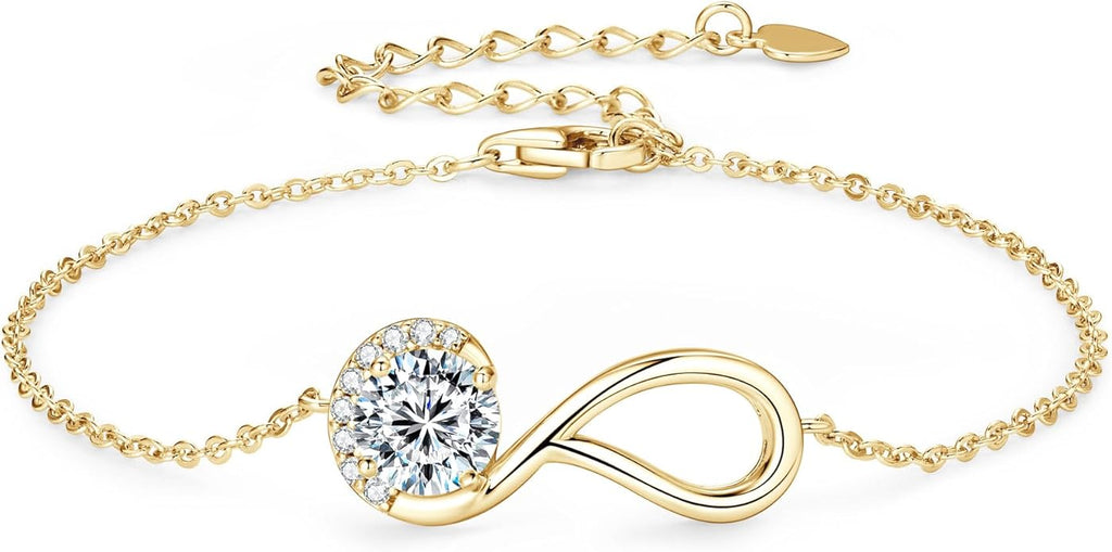 1ct Moissanite Infinity Bracelet, D Color VVS1 925 Sterling Silver Link Bracelet, Adjustable Chain for Women Wife Mom Birthday Jewelry Gifts