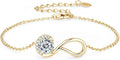 1ct Moissanite Infinity Bracelet, D Color VVS1 925 Sterling Silver Link Bracelet, Adjustable Chain for Women Wife Mom Birthday Jewelry Gifts