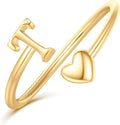 Initial Rings for Women Girls - Valentines Day Gifts for Her, Adjustable Rings for Women Non Tarnish Letter A-Z Dainty Heart Ring Teen Girls Gifts Trendy Stuff Personalized Jewelry Gift