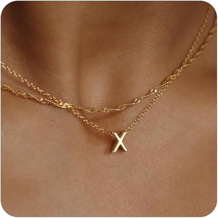 Initial Necklaces for Women, Trendy 14K Gold Plated Layered Necklace Dainty A-Z Letter Custom Name Personalized Choker Necklaces Non Tarnish Fashion Accessories Gold Jewelry Birthday Gifts for Her