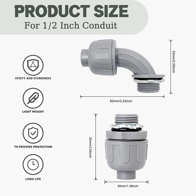 10 Pack 1/2 Inch Liquid Tight Connectors - Image 2