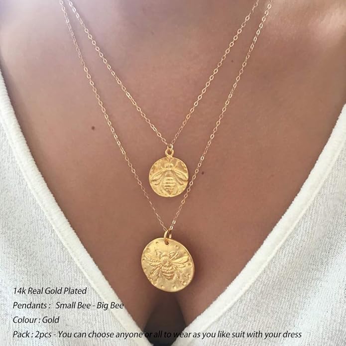 Turandoss Gold Layered Necklaces for Women - 14K Gold Plated Handmade Multilayer Bar Pearls Coin Disc Moon Butterfly Medallion Adjustable Dainty Layered Choker Necklaces for Women Jewelry