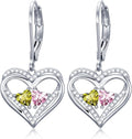 Valentines Day Gifts for Women, Heart Leverback Earrings Double Birthstone Dangle Earrings for Women, Love Jewelry for Her, Anniversary Birthday Gift for Mom Wife Girlfriend