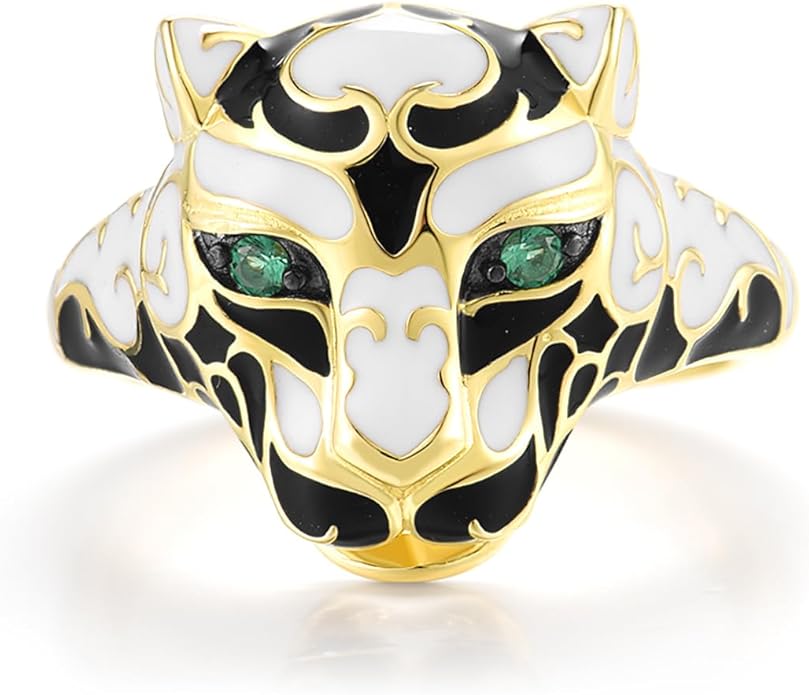 Santuzza Panther Ring 925 Sterling Silver Leopard Rings Cubic Zirconia Green Spinel Jaguar Jewelry