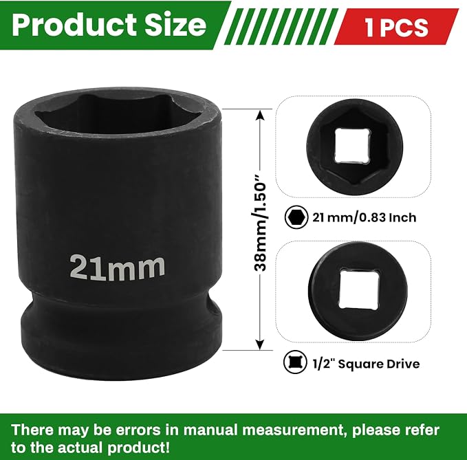 1/2" Drive 21mm Deep Impact Socket, 6 Point Chrome Molybdenum Steel Heavy Duty - Image 2