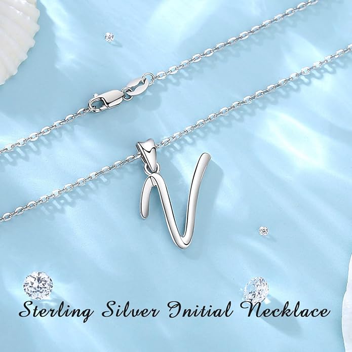 EUDORA Sterling Silver Initial Necklaces for Women, Classic 26 Letter Neckless Gifts for Girls, Sister, Mother Daughter, 18 inch Chain