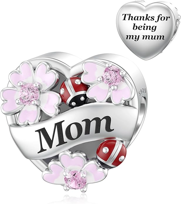 JIAYIQI Heart Love Charms for Mom Grandma Daughter Sister Friend Wife Fit Bracelet 925 Sterling Silver Daisy Ladybug Charm Bead Valentine's Day Mother's Day Birthday Christmas Jewelry for Women
