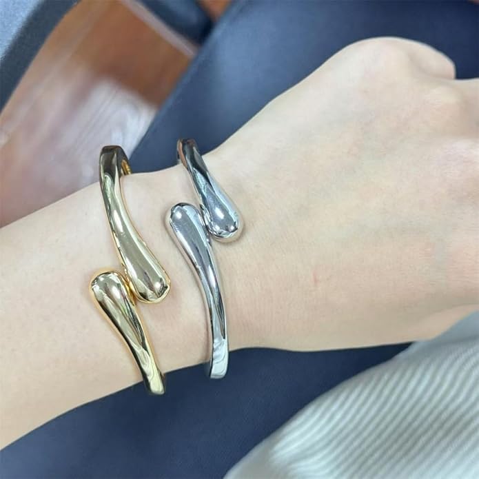 Gold/Silver Cuff Bangle Bracelets For Women Chunky Waterdrop Twisted Hinged Bangle Bracelets Minimalist Arm Cuff Bracelet Jewelry Gifts