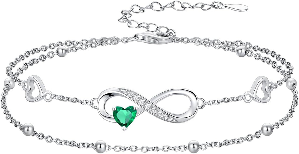 Dorunmo Infinity Heart Anklet Bracelet for Women 925 Sterling Silver Adjustable Infinity Birthstone Bracelet Friendship Jewelry Gifts for Women Birthday Christmas