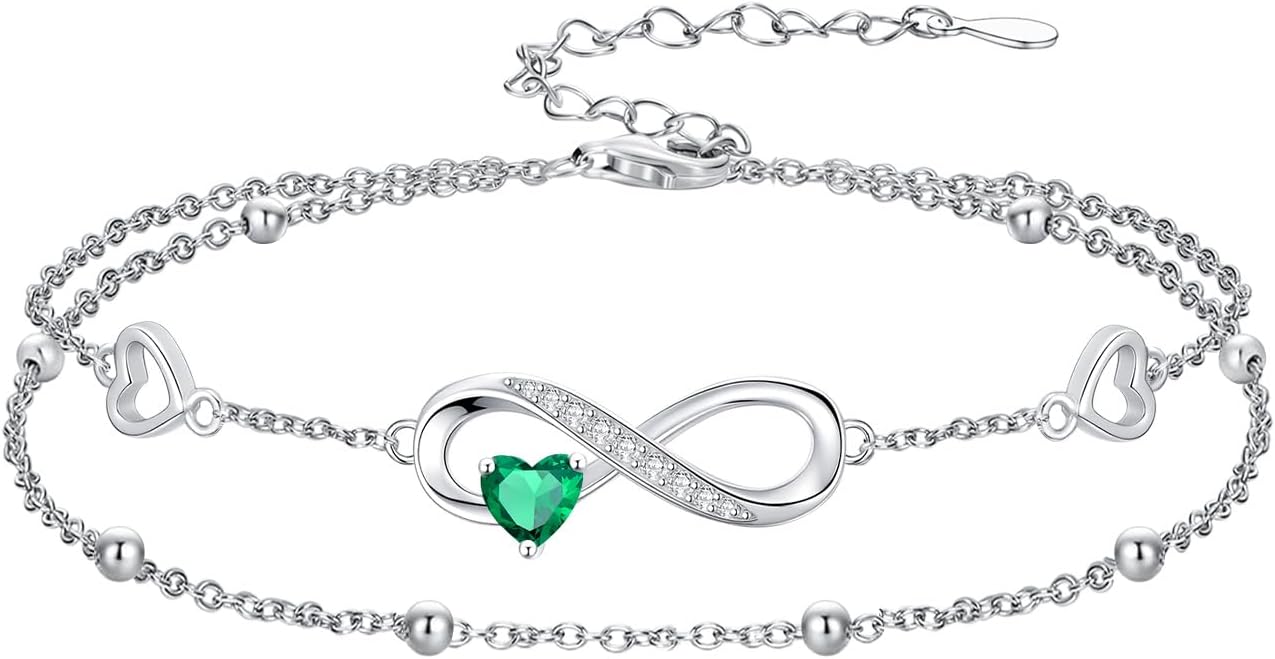 Dorunmo Infinity Heart Anklet Bracelet for Women 925 Sterling Silver Adjustable Infinity Birthstone Bracelet Friendship Jewelry Gifts for Women Birthday Christmas