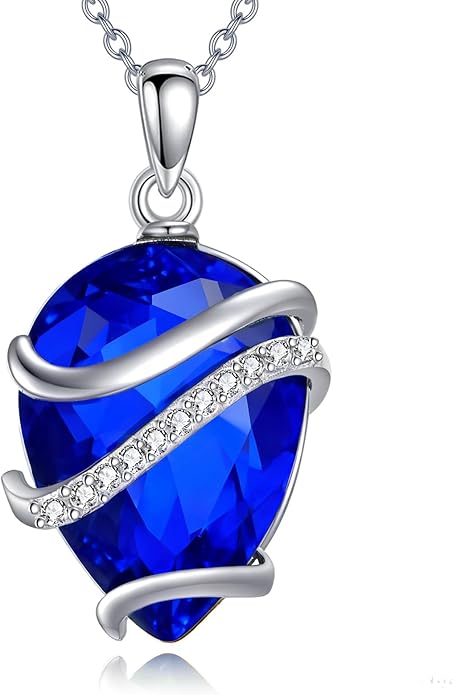 Birthstone Necklace for Women Sterling Silver Teardrop Pendant Necklace Birthday Jewelry Gift for Women