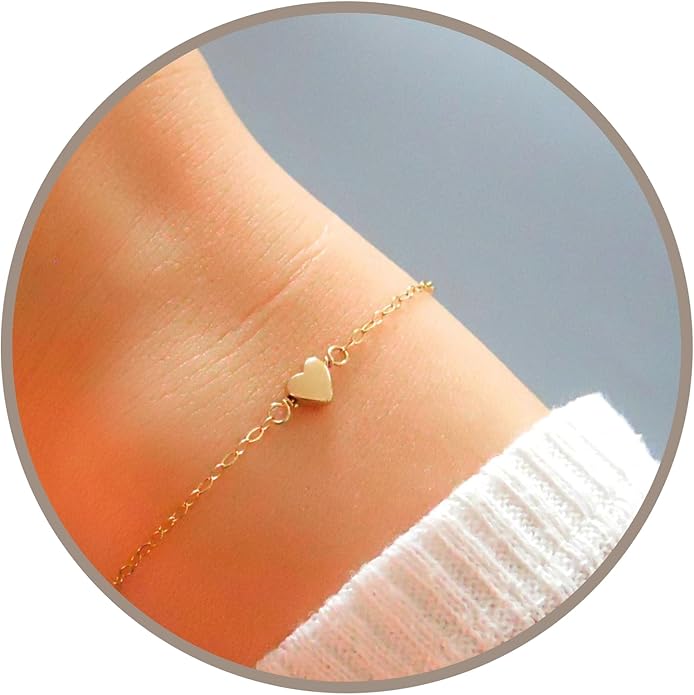 Annika Bella Cute Heart Bracelet - Dainty Bracelets for Women, Stackable Heart Jewelry, Adjustable Gold/Silver Band, Gift for Best Friend, Hypoallergenic Wrist Chain
