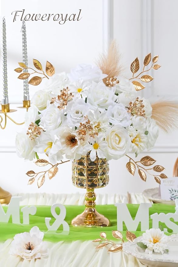 Artificial Flowers Combo Pure White Flowers Mix Silk Flowers Fake Roses - Image 3