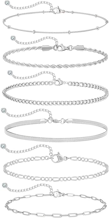 Anklets for Women 14K Gold Silver Plated Ankle Bracelets Trendy Waterproof Boho Anklets Set Adjustable Dainty Cute Diamond Beaded Heart Non Tarnish Summer Beach Jewelry Gift