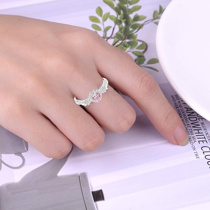 Beautiful Pink Angel Wings Rings, Adjustable Opening Size Rings for Women Teenage Girls, Adjustable Ring Jewelry, Best Birthday Gift Christmas Gifts.