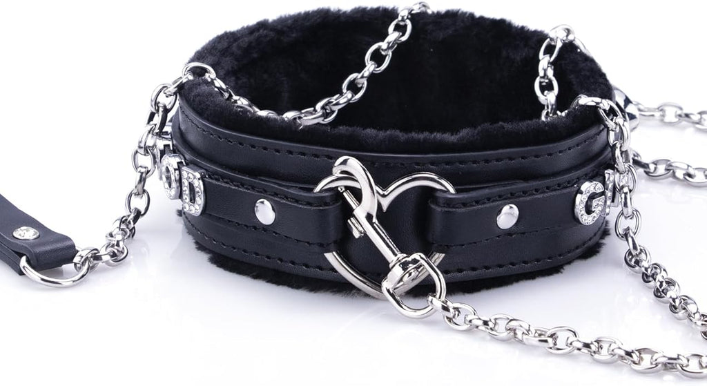 Leather Heart O-ring Collar Necklace for Women, Adjustable Gothic Punk Collar with Letters Soft Furry Choker Jewelry