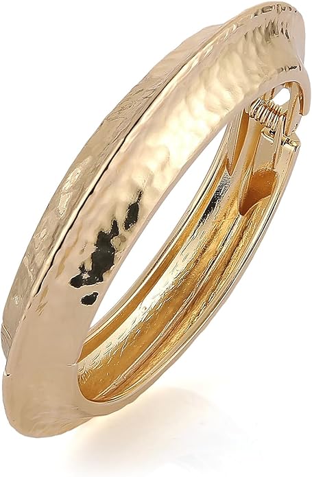 HZMAN 18K Gold Plated Wide Cuff Bracelet for Women - Premium Alloy Shiny Polished Double Layer Statement Bangle, Trendy Daily Wear Party Jewelry Accessory