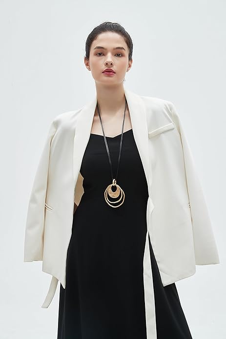 GelConnie Leather Necklace for Women Large Pendant Long Brown Necklace Circle Leather Choker Vintage Sweater Necklace Gold Chunky Boho Necklaces for Women