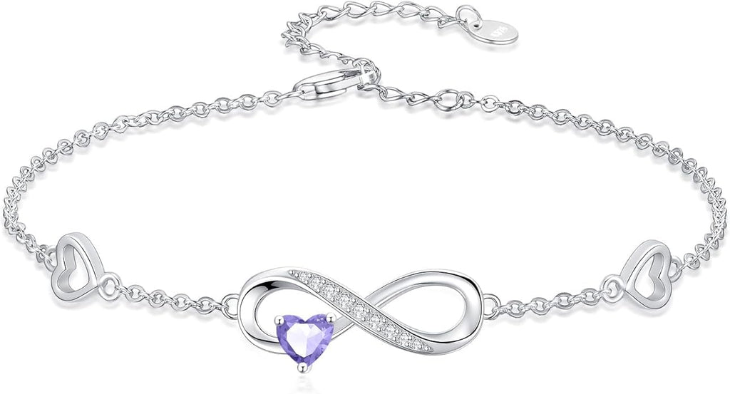 Dorunmo Infinity Heart Anklet Bracelet for Women 925 Sterling Silver Adjustable Infinity Birthstone Bracelet Friendship Jewelry Gifts for Women Birthday Christmas