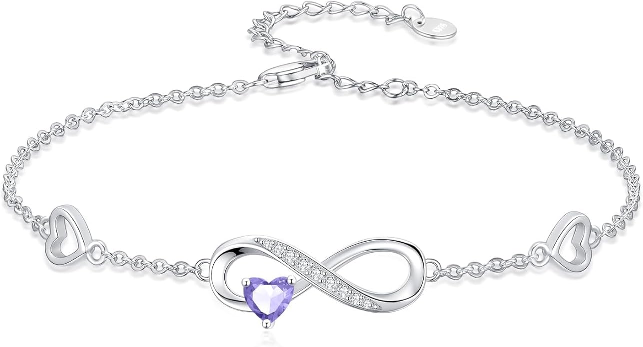 Dorunmo Infinity Heart Anklet Bracelet for Women 925 Sterling Silver Adjustable Infinity Birthstone Bracelet Friendship Jewelry Gifts for Women Birthday Christmas