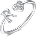 Valentines Day Gift Initial Rings for Teen Girls - S925 Heart Sterling Silver Rings for Teen Girls | 14K Gold/Rose Gold/Sterling Silver Plated Ring for Girls Kids Women Ring for Teenager Girls Gifts Adjustable, No Tarnish, Hypoallergenic