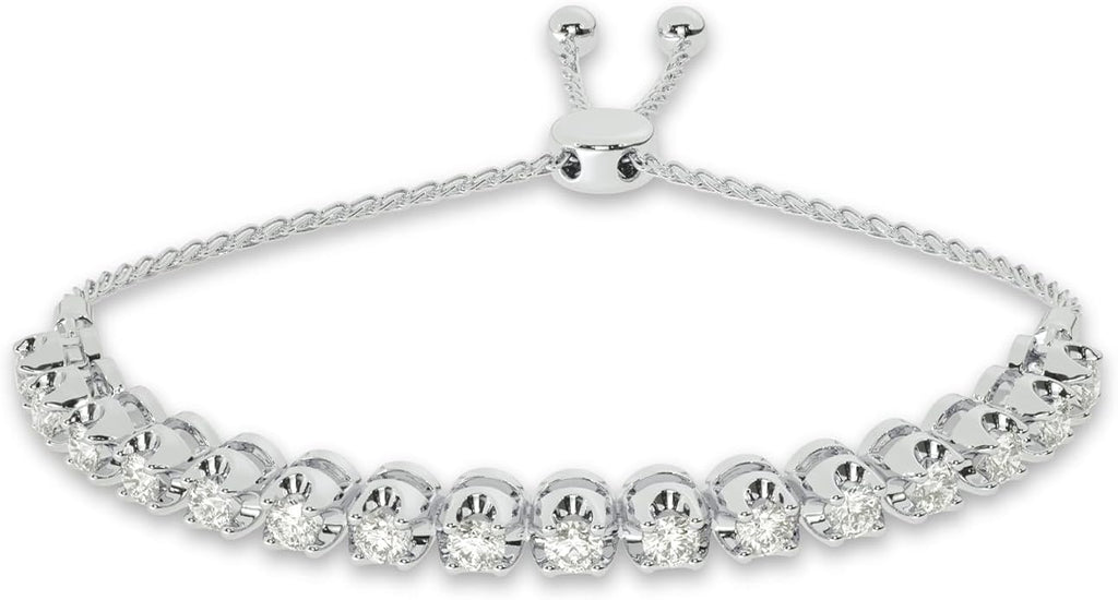 Lab Grown Diamond Bracelets for Women | 1/4-1 Carat White Gold Plated Sterling Silver Adjustable Bolo Diamond Bracelet