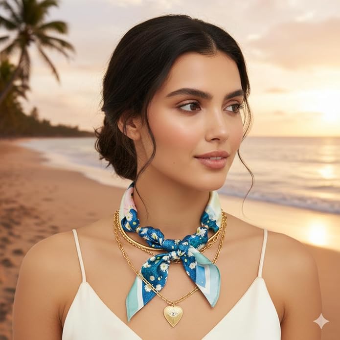 LILIE&WHITE Gold Charms Necklace for Women Bandana Necklace with Colorful Charms Necklaces Beach Jewelry Gift