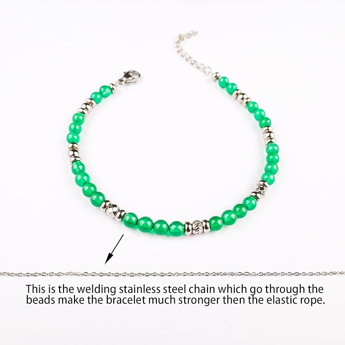 Natural Gem Stone Beaded Bracelets for Women Adjustable Stainless Steel Agate Lapis Tiger Eye Aventurine Rose Quartz
