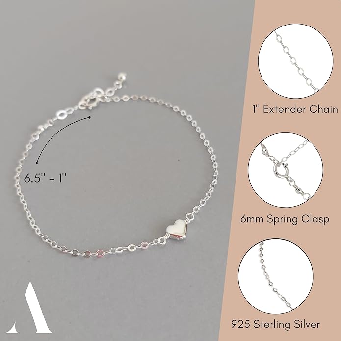 Annika Bella Cute Heart Bracelet - Dainty Bracelets for Women, Stackable Heart Jewelry, Adjustable Gold/Silver Band, Gift for Best Friend, Hypoallergenic Wrist Chain