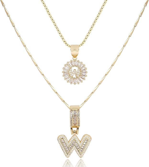 14K Gold Plated Alphabet Necklace Cubic Zirconia Letter Pendant, Personalized Name Jewelry Gift for Women, Customizable A-Z, Birthday/Mothers Day Gifts for Womens
