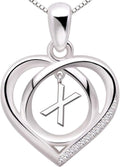 ALOV Jewelry Sterling Silver Initial Letter Alphabet Love Heart Cubic Zirconia Pendant Necklace