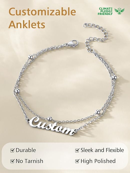 FindChic Custom Ankle Bracelets for Women, Stainless Steel Figaro/Cuban/Wheat/Rope/Herringbone Chain Anklets, Beach Foot Jewelry 8.5''-10.5'' Adjustable & Waterproof, with Gift Box