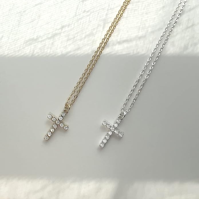 Zeffy Cross Necklace for Women, 18k Gold/Silver Plated Tiny Cross Pendant Necklace Simple Layered Cross Necklaces Gold Jewelry for Women