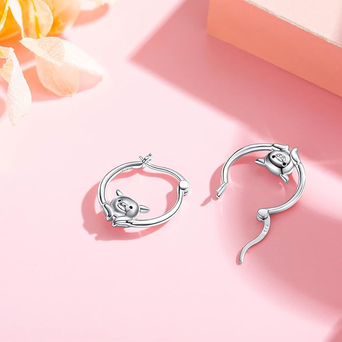 JUSTKIDSTOY Hypoallergenic Panda/Unicorn/Hummingbird/Dolphin Hoop Earrings for Women 925 Sterling Silver Animal Huggie Hoop Earrings Jewelry Gifts for Sensitive Ears