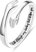 Yesteel S925 Sterling Silver Hug Ring for Women Teen Girls, Adjustable Ring Jewelry Mothers Day Birthday Gifts for Daughters Mom Sister Wife Friends Grandma