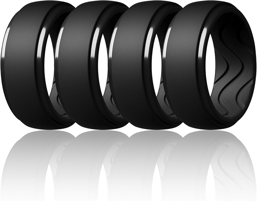 Egnaro Men's Silicone Rings 10mm Wide 2.5mm Thick, Rubber Wedding Bands with Inner Arc Ergonomic Breathable Design, 1/4/5/7 Variety Multipack