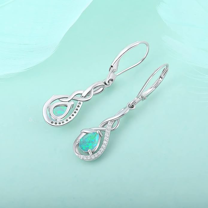 Starchenie Infinity Dangle Drop Earrings Sterling Silver Leverback Earrings Gemstones Twisted Jewelry