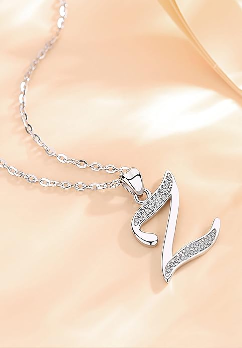 AEONSLOVE 925 Sterling Silver Initial Necklaces for Women, 26 Letters Pendants Necklace Gift for Mother, Daughter, Wife, 18 Inch Chain