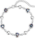 Carleen Birthstone Bracelets for Women 925 Sterling Silver Five Heart Station Created Gemstone Tennis Bracelet Jewelry Anniversary Birthday for Wife, 7"+1.2" Extender