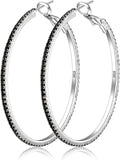 925 Sterling Silver Earrings Large Rhinestone Hoop Earrings Big Cubic Zirconia Hoop Earrings Thin Rhinestones Round Hoop Earrings for Women 20/30/40/50/60/70mm Sparkly Hoops With Crystals for Womens